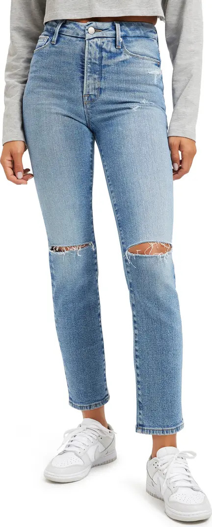 Good American Classic Distressed High Rise Slim Leg Jeans | Nordstrom | Nordstrom