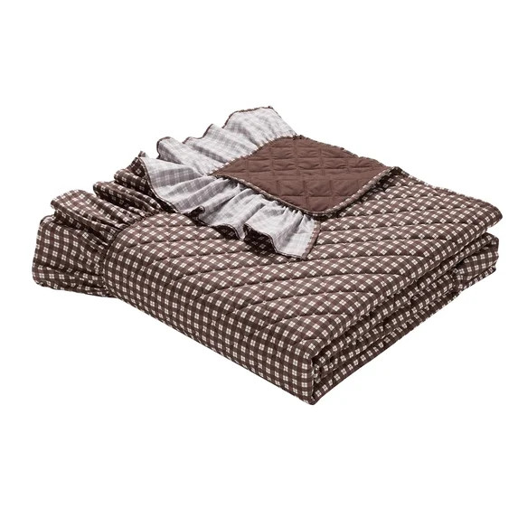 My Texas House Gingham Ruffle 2-Piece Brown Adult Quilt Set, Twin/Twin XL | Walmart (US)