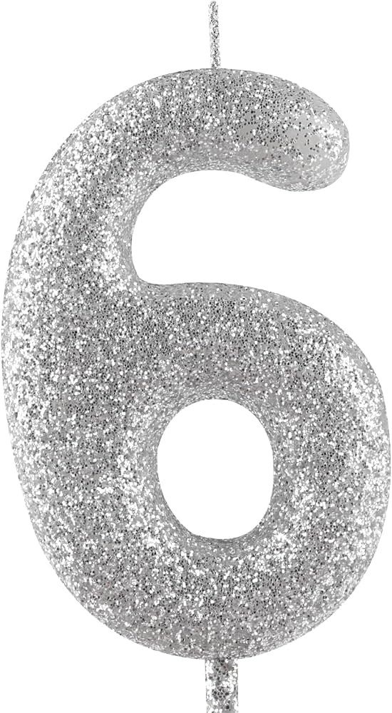 Glitter Silver Birthday Candles,Number 6 Candle,Happy 6th Birthday Candles for Girls Cake Topper ... | Amazon (US)