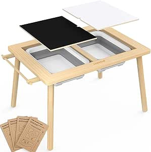 Sensory Table for Toddlers Kids Play Wooden Sand Water Table with Double-Sided Board & Foldable S... | Amazon (US)