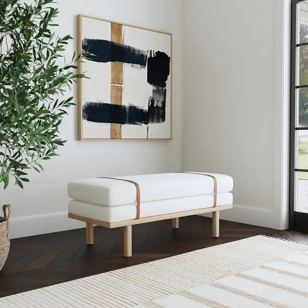 HomePop upholstered Bench with Wood Base | Bed Bath & Beyond