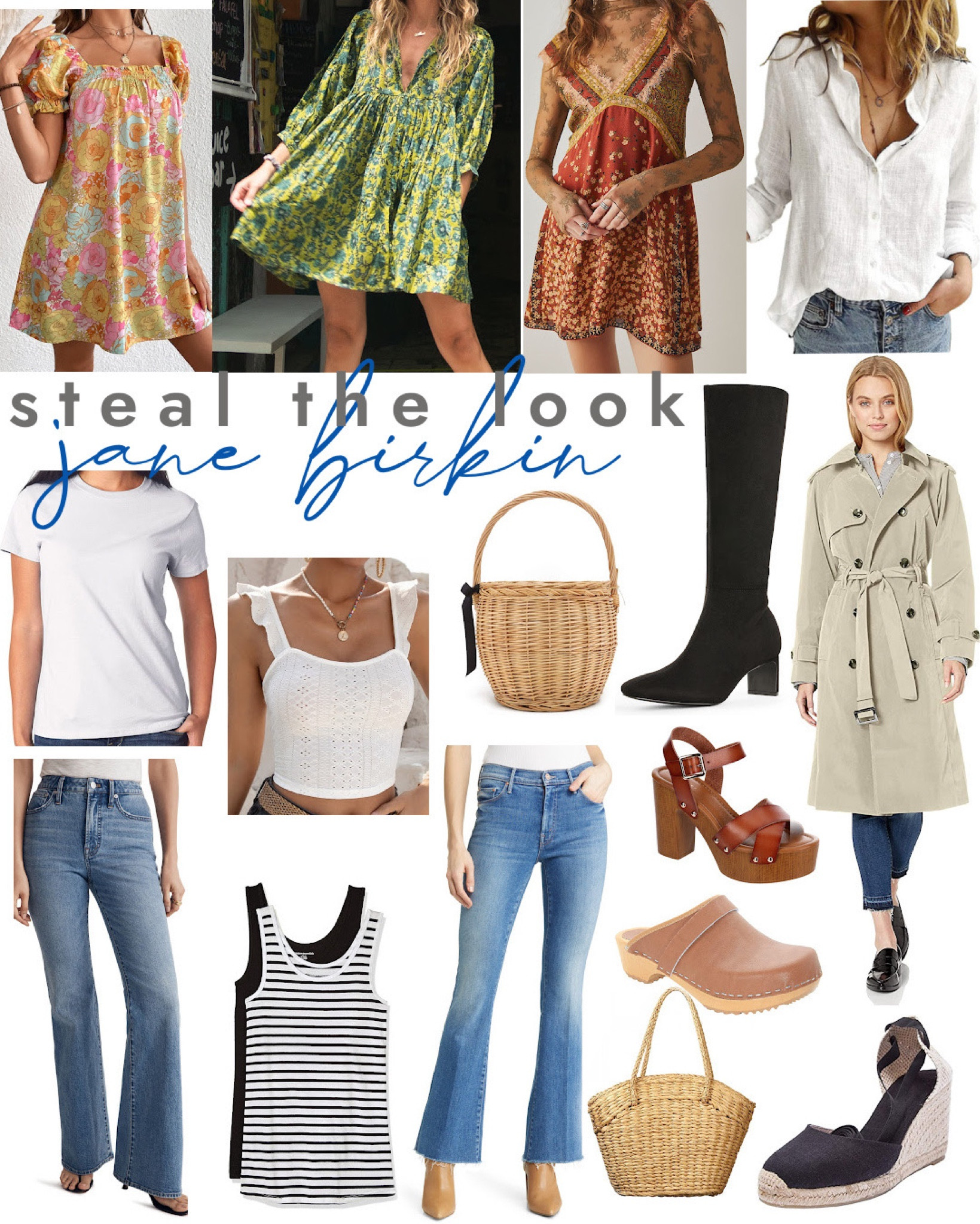 The queen of effortless chic, Jane Birkin embodies a timeless style. Simple, understated  yet incredibly fashion forward, pictures of Jane Birkin in the 70’s are easily confused with photos of today. Jane’s look is easily obtained today so let’s dig in and steal the look!