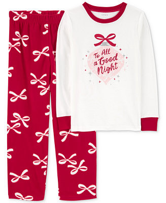 Little & Big Kids Good Night Bow Top & Fleece Pants Pajamas, 2-Piece Set | Macy's