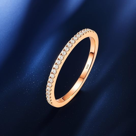 14K Gold Plated Solid 925 Sterling Silver Rings, Cubic Zirconia Simulated Sparkling Diamond Stack... | Amazon (US)