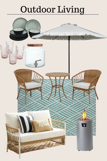 Affordable patio finds
Outdoor dining space 
Patio table and chairs 
Fire column 
Outdoor drinkware 

#LTKParties #LTKxWalmart #LTKHome