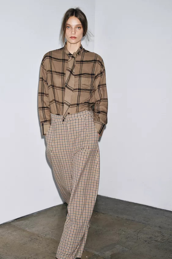 CHECK SHIRT WITH SCARF COLLAR ZW COLLECTION | Zara UK