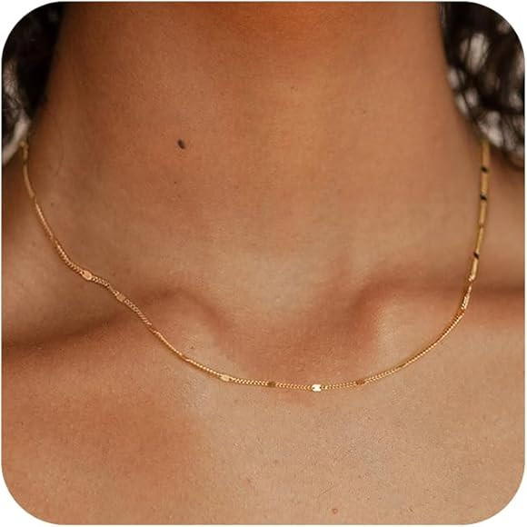 Gold Dainty Choker Necklace for Women 14K Gold/Silver Plated Satellite Choker Shining Dots Chain ... | Amazon (US)
