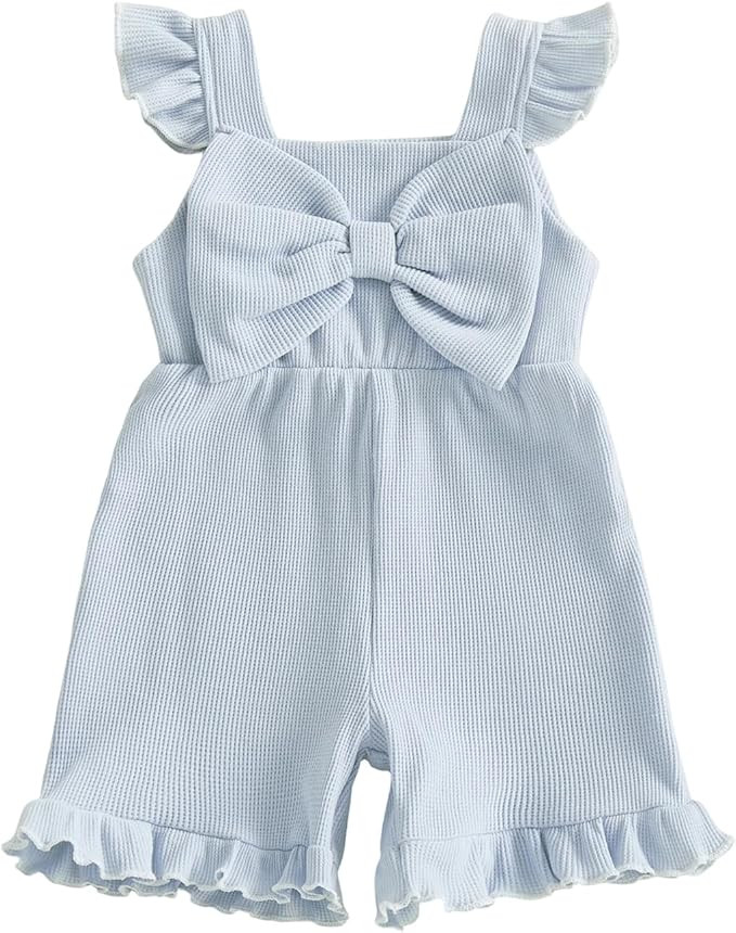 Toddler Girl Outfit Baby Summer Romper Cute Bow Sleeveless One Piece Jumpsuit Shorts Overalls Clo... | Amazon (US)