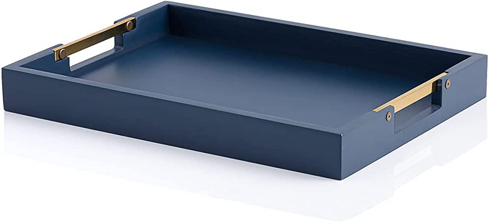 Kanwone Decorative Tray , 13.6"x9.8" Serving Tray, Rectangle Ottoman Tray with Gold Polished Meta... | Amazon (US)