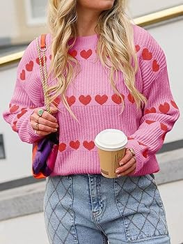Saodimallsu Womens Heart Sweater Valentine Crew Neck Cute Ribbed Knit Loose Casual Pullover Sweat... | Amazon (US)