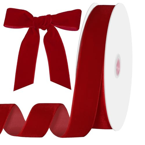 woric Red Velvet Ribbon 1 Inch x 25 Yards Christmas Ribbons Red Bows for Gift Wrapping Christmas Tree Wreath Bows Flower Bouquet Xmas Home Decorations | Amazon (US)