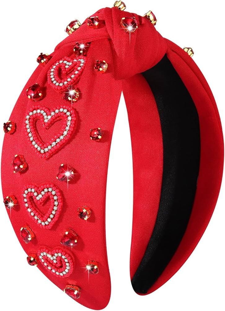 MOLOCH Pink Heart Headband for Women Rhinestone Conversation Love Heart Headbands Crystal Knotted... | Amazon (US)