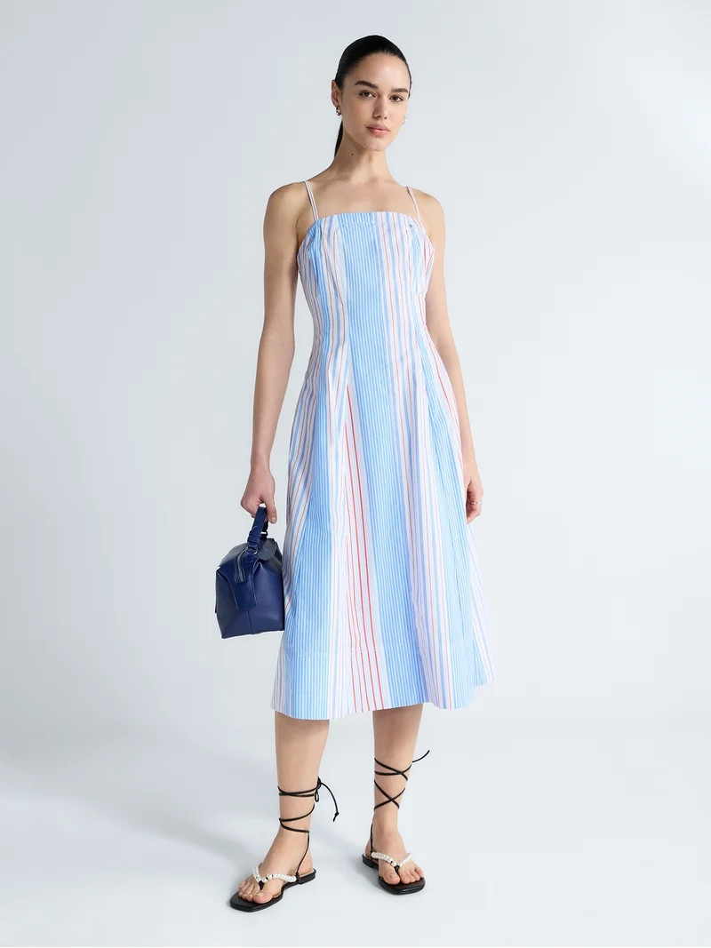 Free Assembly Women's and Women's Plus Sleeveless Cotton Panel Midi Dress, Sizes XS-4X | Walmart (US)