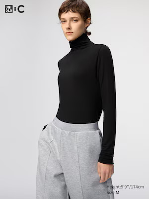 Women's Heattech Cashmere Blend T-Shirt Extra Warm Turtleneck Dark Green Medium UNIQLO US | UNIQLO (US)