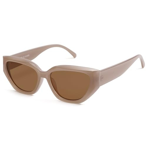 SOJOS Trendy Cute Cat Eye Polarized Sunglasses for Women Fashion Cateye Womens Sunnies SJ2237 Brown Frame Brown Lens | Amazon (US)