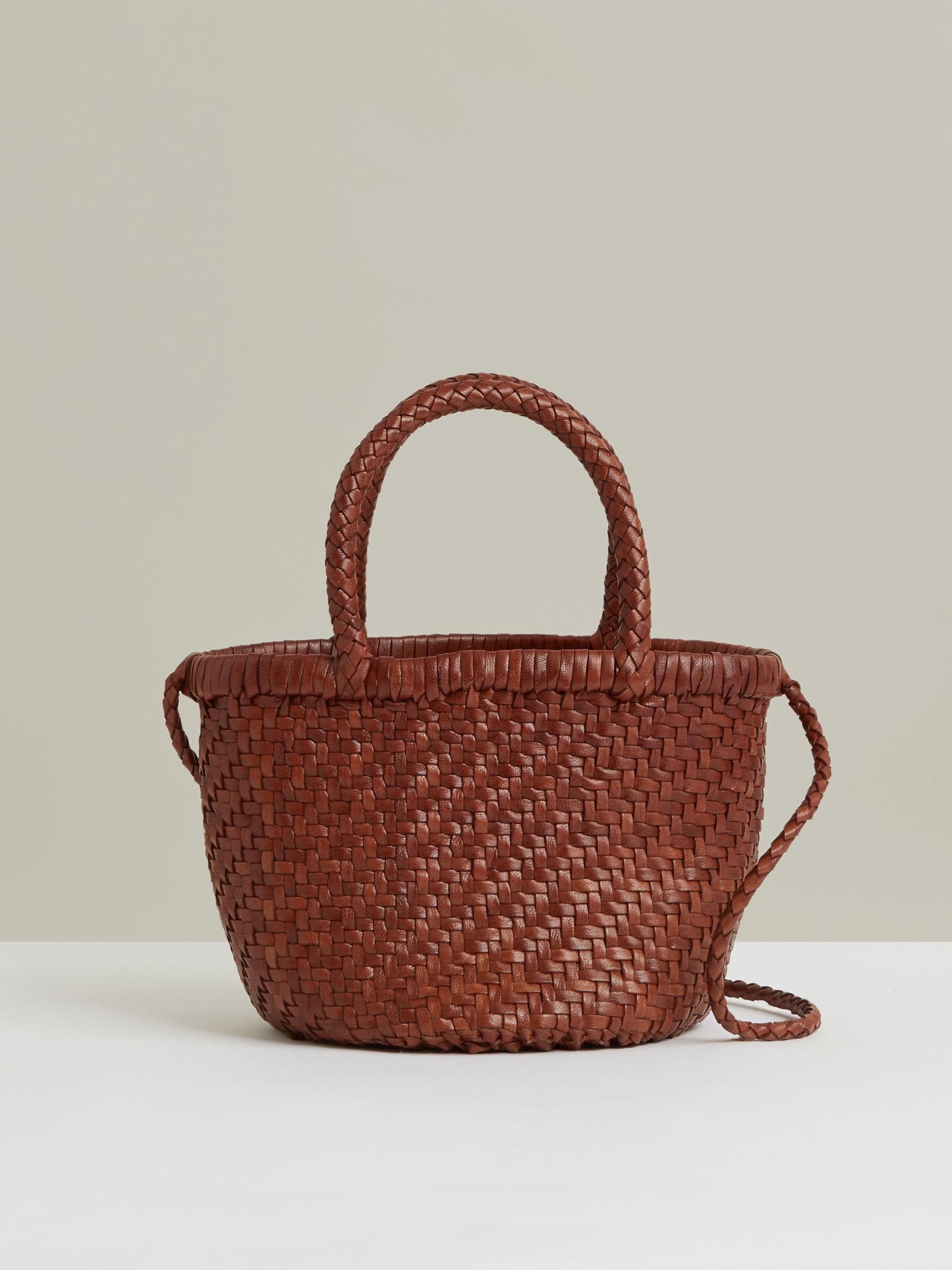 Reiss Leather Woven Mini Tote Bag in Tan - REISS | Reiss UK