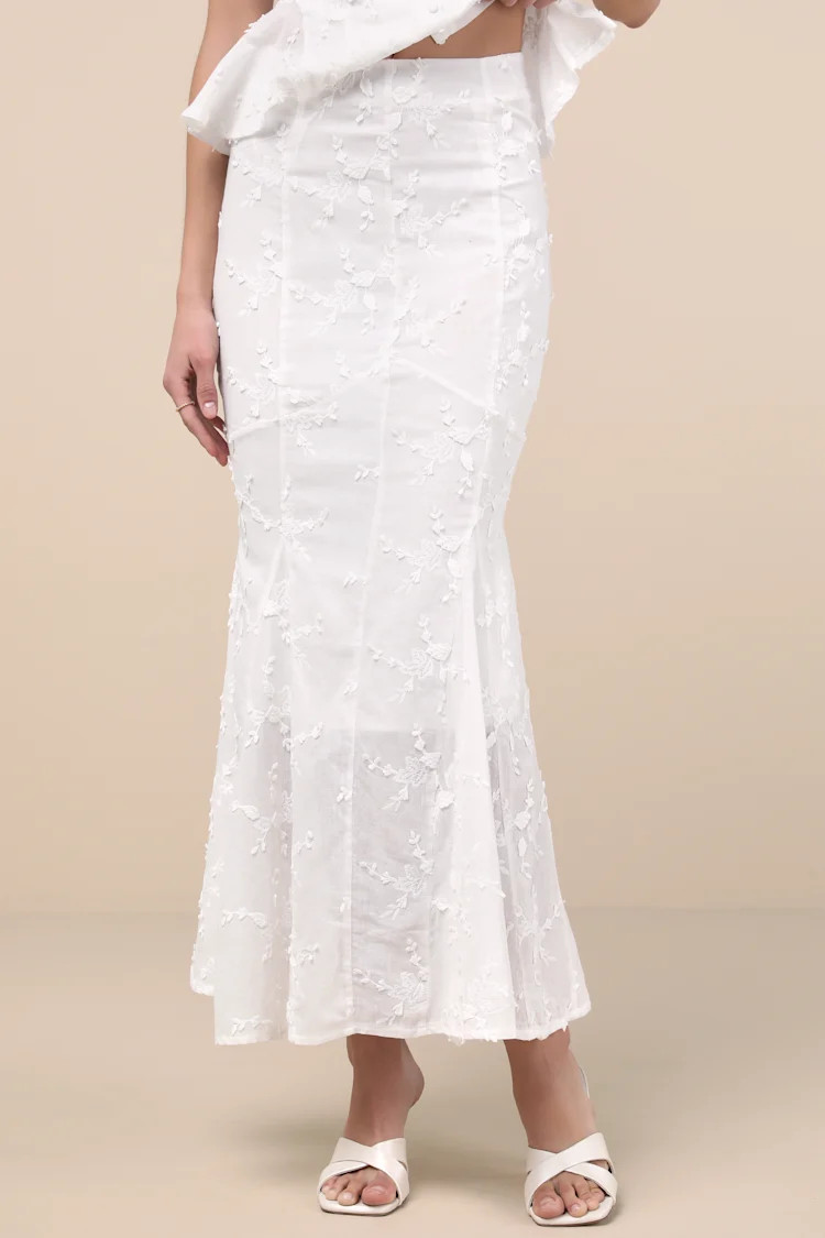 Bella White Embroidered High-Rise Maxi Skirt | Lulus
