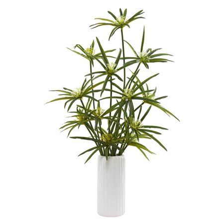 Nearly Natural 24-inch Cyperus Artificial Plant in White Planter | Walmart (US)