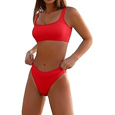 High Waisted Bikini for Women Tummy Control Bottoms Push Up Crop Top Swimsuit 2 Piece High Cut Te... | Amazon (US)