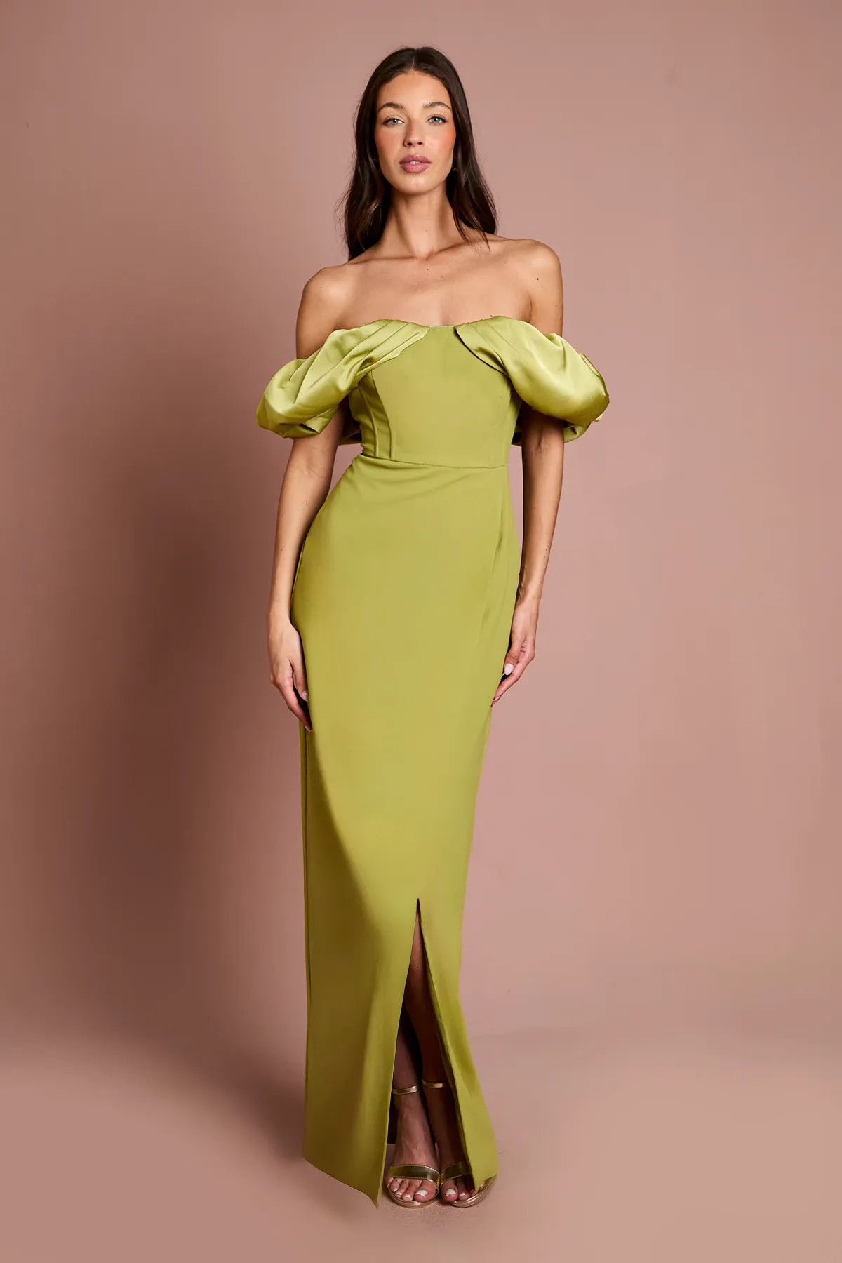 Olive Coast Volume Sleeve Corset Column Maxi Dress | Coast | Coast UK & IE