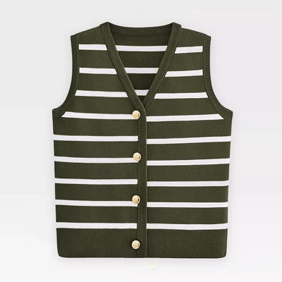 Vest Tops for Women Striped Sweater Vest 2025 Spring V Neck Front Button Striped Lightweight Sweater Woven Vest,Army Green - S | Target