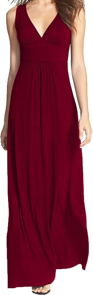 WOOSEA Women Sleeveless Deep V Neck Loose Plain Long Maxi Casual Dress | Amazon (US)