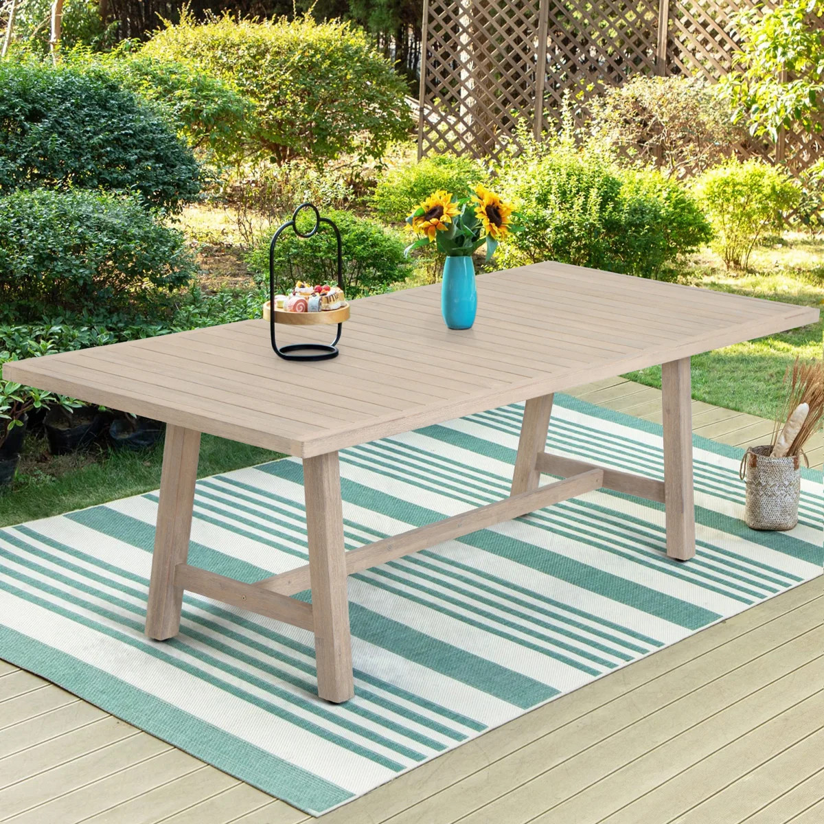 Patio Mediterranean Style Acacia Wood Dining Table | Wayfair North America