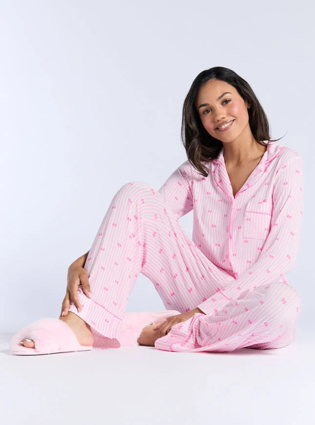 Stripe & bow modal pyjama set - Pink  Mix | Boux Avenue (UK)