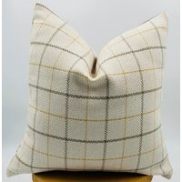 Neutral Plaid Throw Pillow Cover in Cream & Mustard, Modern Farmhouse Cushion For Couch, Christmas Pillows, Throw Pillows, 20x20 | Etsy (US)