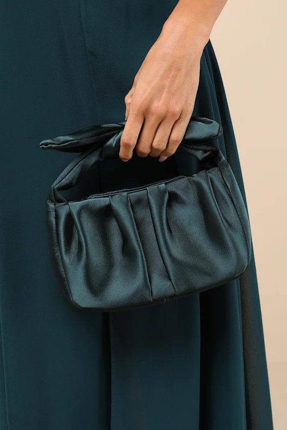 Essential Style Emerald Green Satin Knot Handle Clutch Bag | Lulus