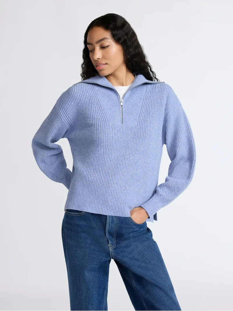 Free Assembly Women's and Women's Plus Half Zip Sweater with Long Sleeves, Midweight, Sizes XS-4X | Walmart (US)
