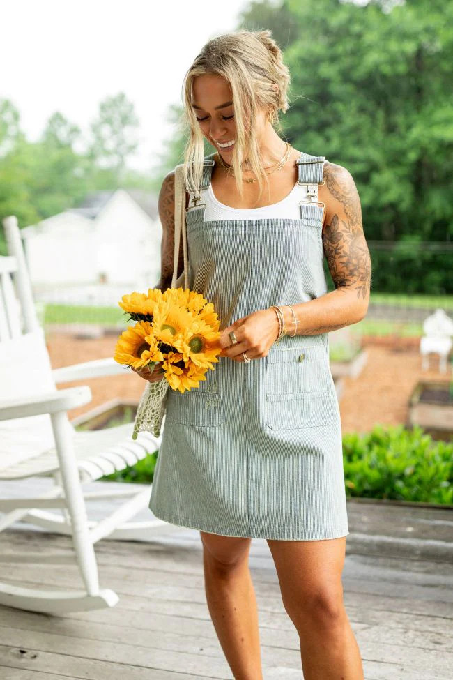 The Shelley Striped Overall Dress Holley Gabrielle X Pink Lily | Pink Lily