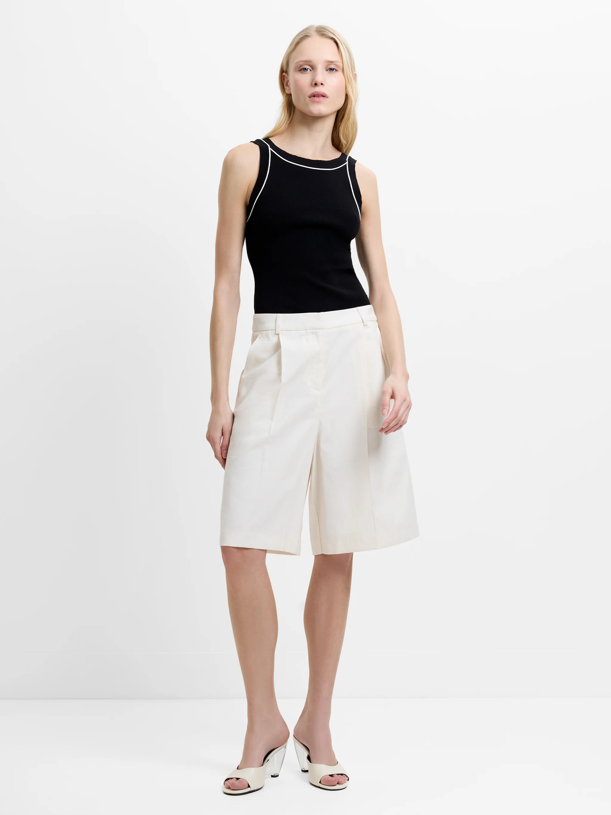Raquel Pleated Cream Bermuda Shorts | French Connection (UK)