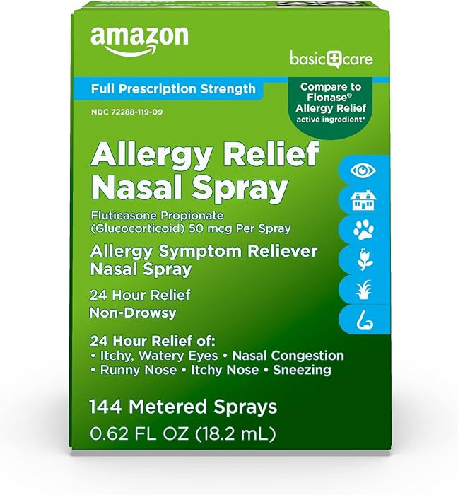 Amazon Basic Care 24-Hour Allergy Relief Nasal Spray, Fluticasone Propionate (Glucocorticoid), 50... | Amazon (US)