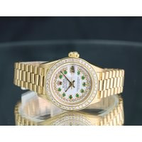 Rolex Watch Lady Datejust 69178 18k Gold Presidential White w Emeralds Diamonds | Etsy (US)