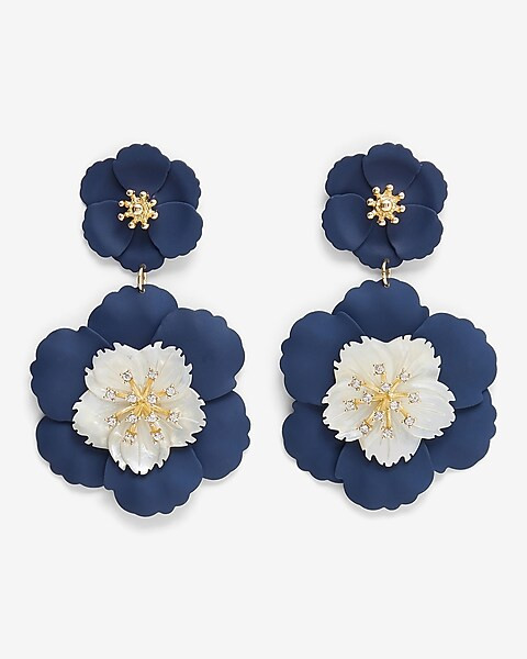 Rhinestone Double Flower Statement Drop Earrings | Express
