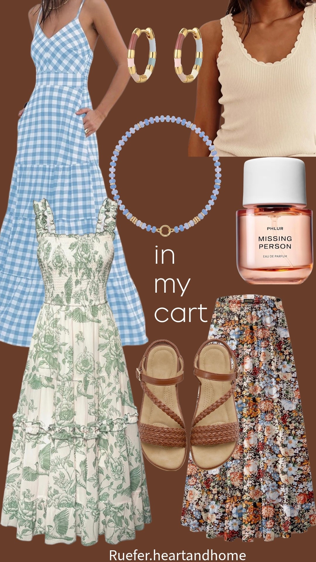 My Amazon cart is looking super cute… spring maxi dress, gingham dress, women’s brown sandals, Phlur perfume which is my absolute favorite, beaded necklace, earrings, tank top with scallop detail

#LTKSaleAlert #LTKSeasonal #LTKOver40