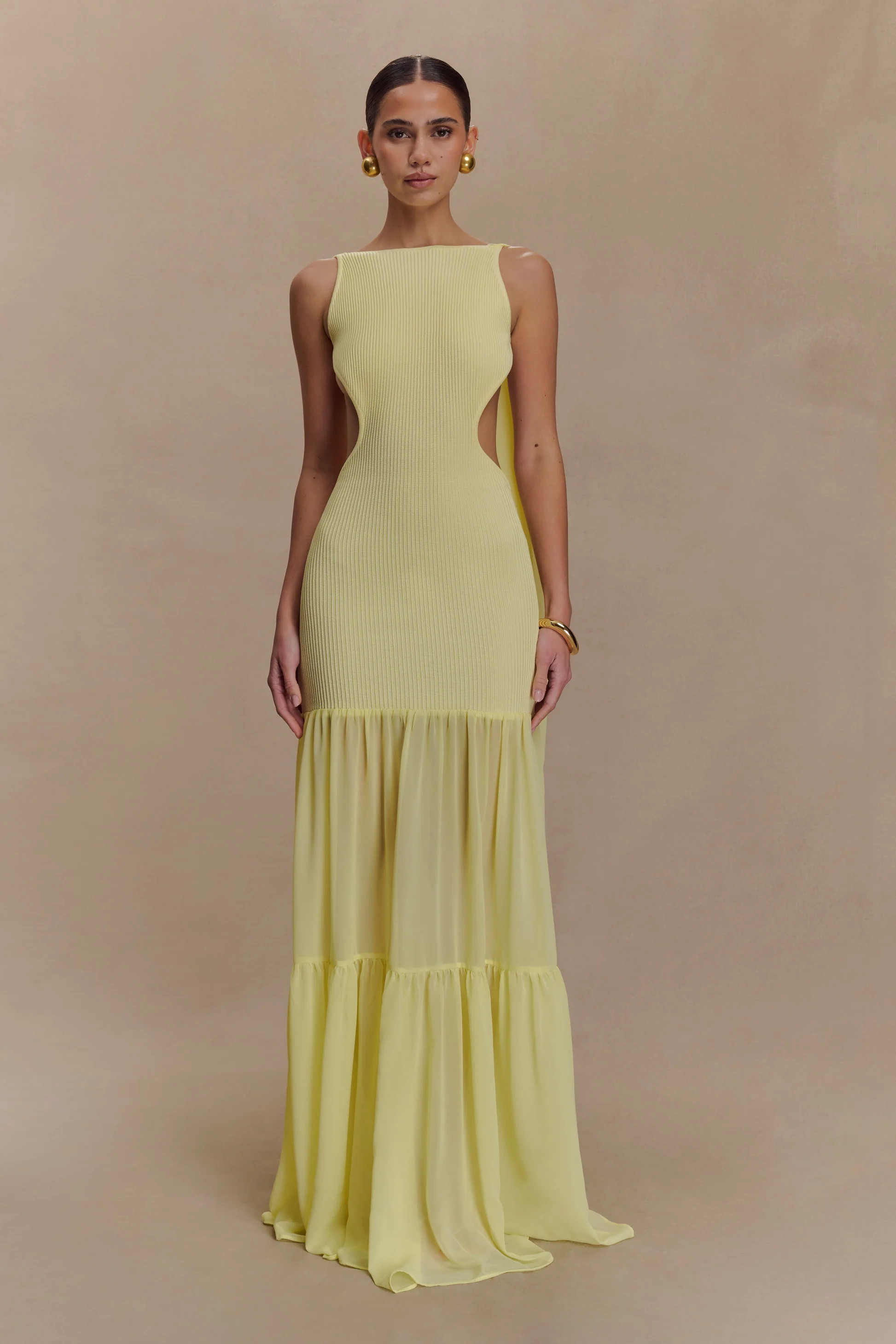 Knit Chiffon Maxi Dress - Lemon | MESHKI US