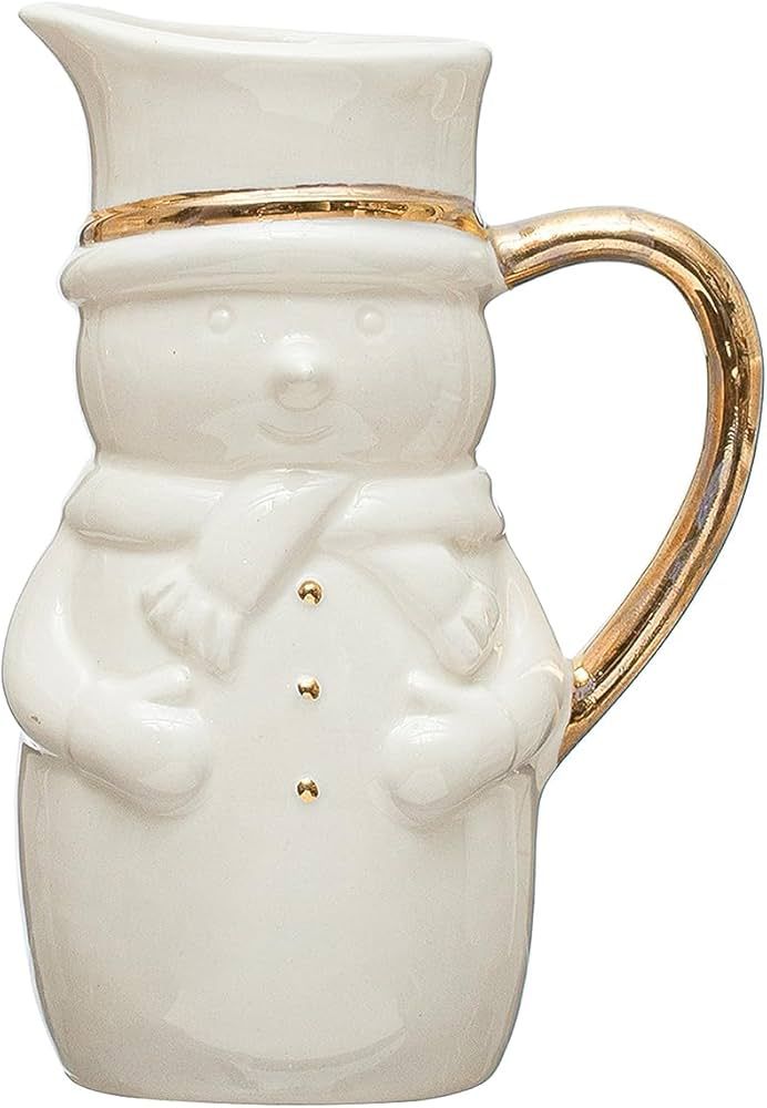 Creative Co-Op 6 Ounce Stoneware Snowman Creamer with Gold Electroplating, White Serveware | Amazon (US)