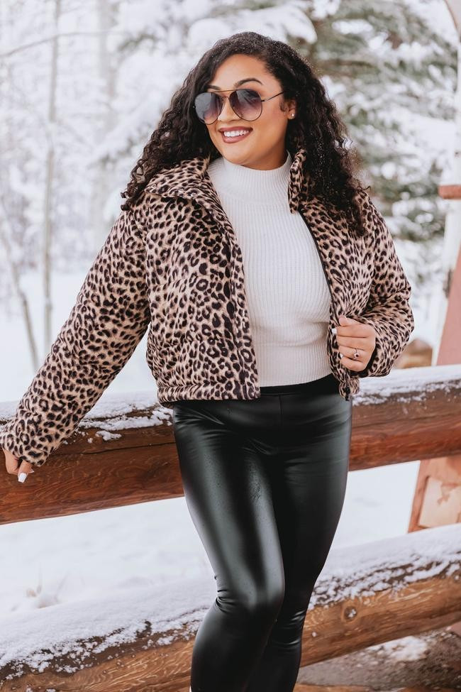 Make You Believe Brown Cropped Animal Print Puffer Jacket | The Pink Lily Boutique