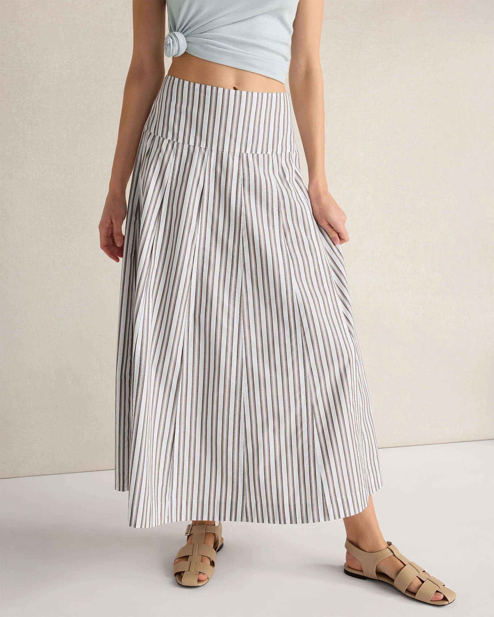 Organic Cotton Poplin Stripe Drop Waist Skirt | Talbots