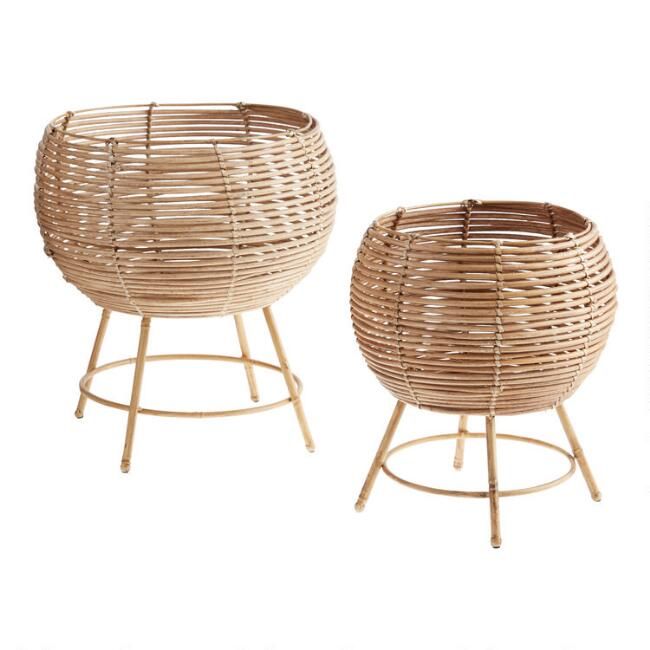 Round Natural Rattan Floor Planter | World Market