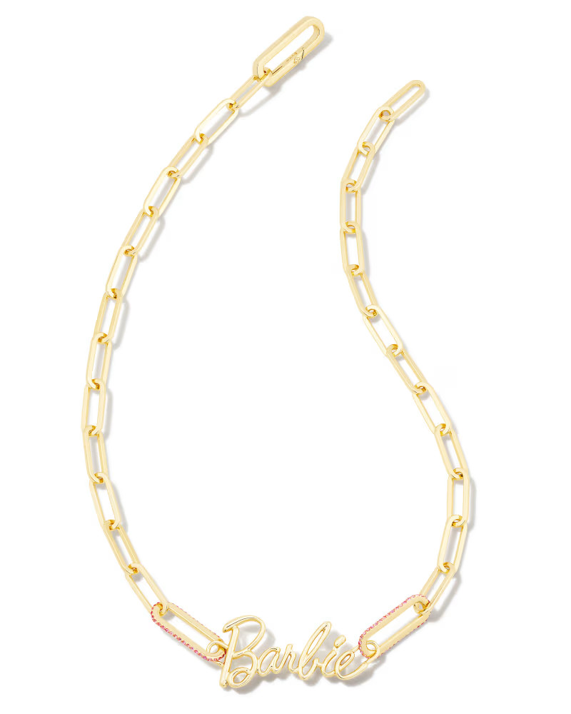 Barbie™ x Kendra Scott Gold Link and Chain Necklace in Pink Crystal | Kendra Scott