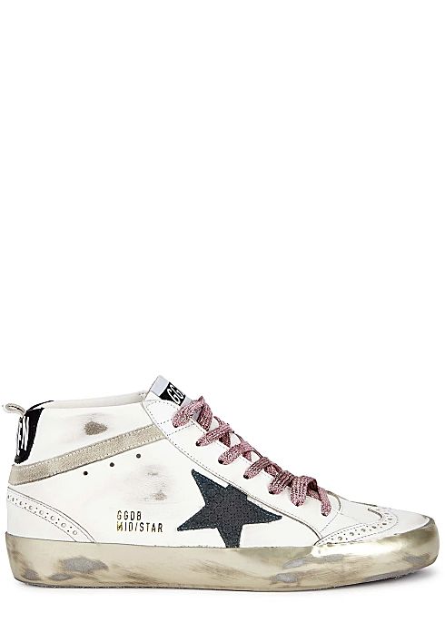 Mid Star white distressed leather sneakers | Harvey Nichols 