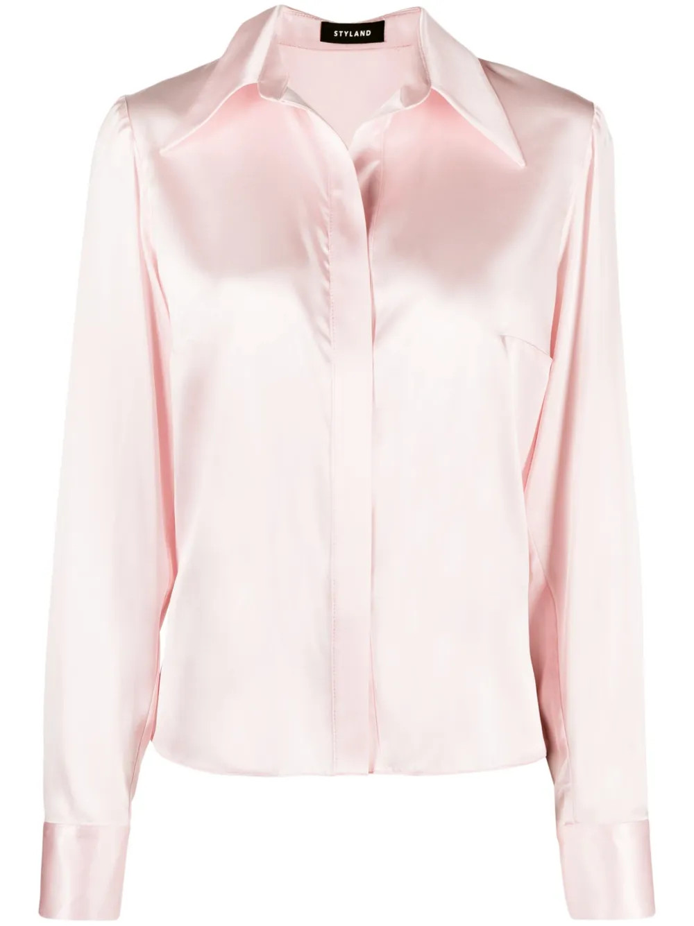 STYLAND pointed-collar silk-satin Shirt - Farfetch | Farfetch Global