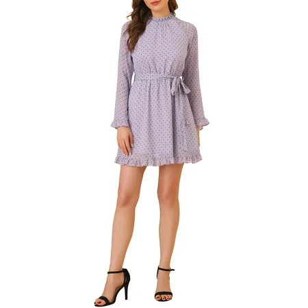 Allegra K Junior s Heart Bell Sleeve Elastic Waist Ruffled Chiffon Mini Dress | Walmart (US)