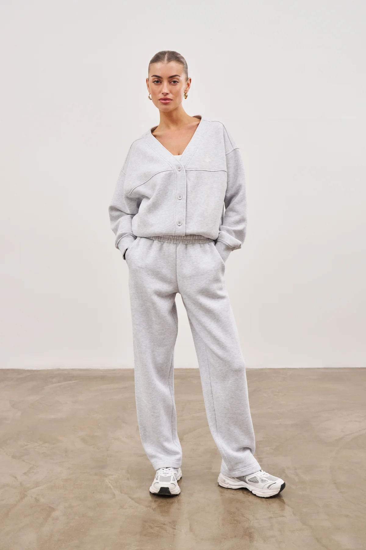 RELAXED TAPERED LEG JOGGERS - GREY MARL | The Couture Club