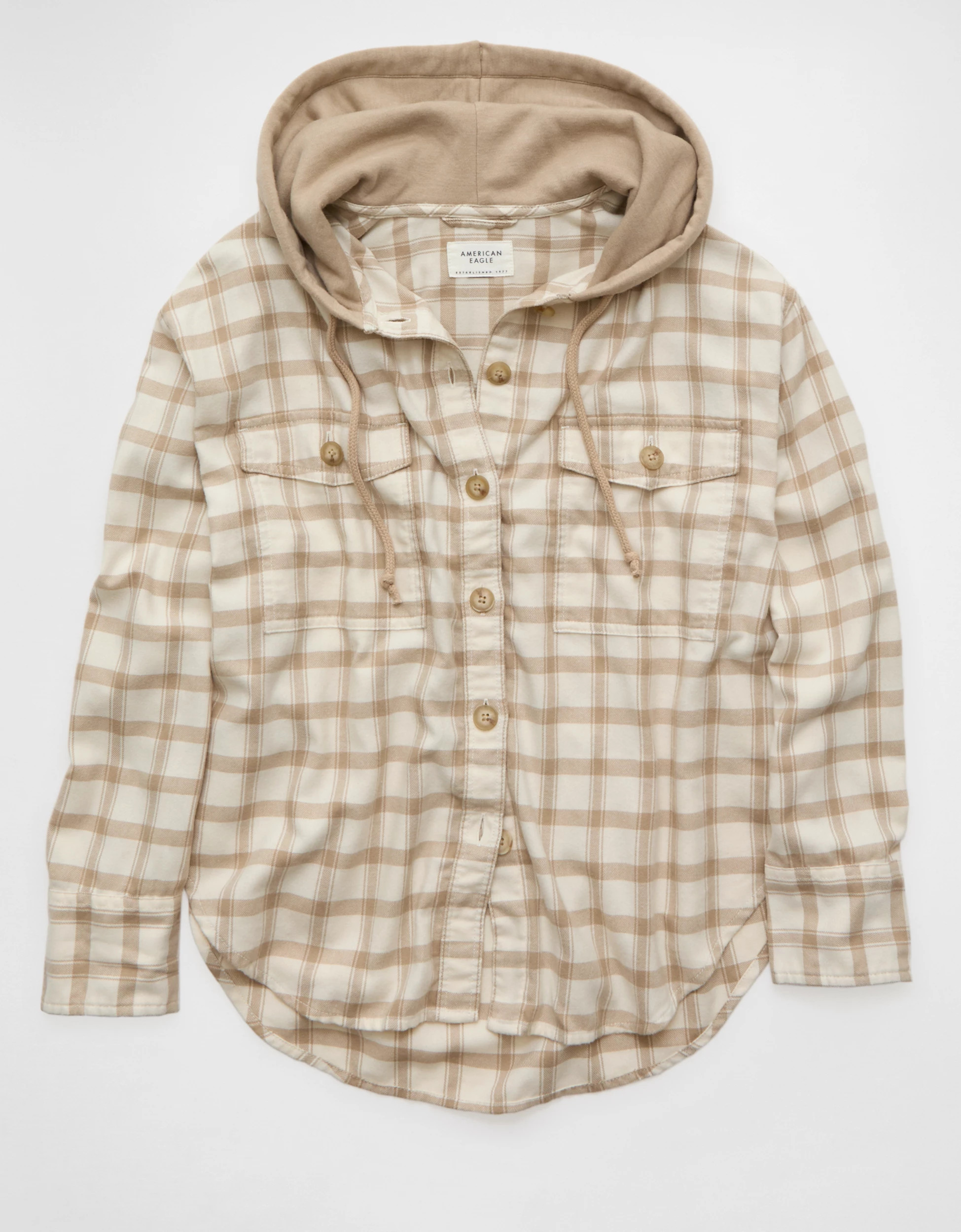 AE Plaid Hooded Button-Up Shirt | American Eagle Outfitters (US & CA)