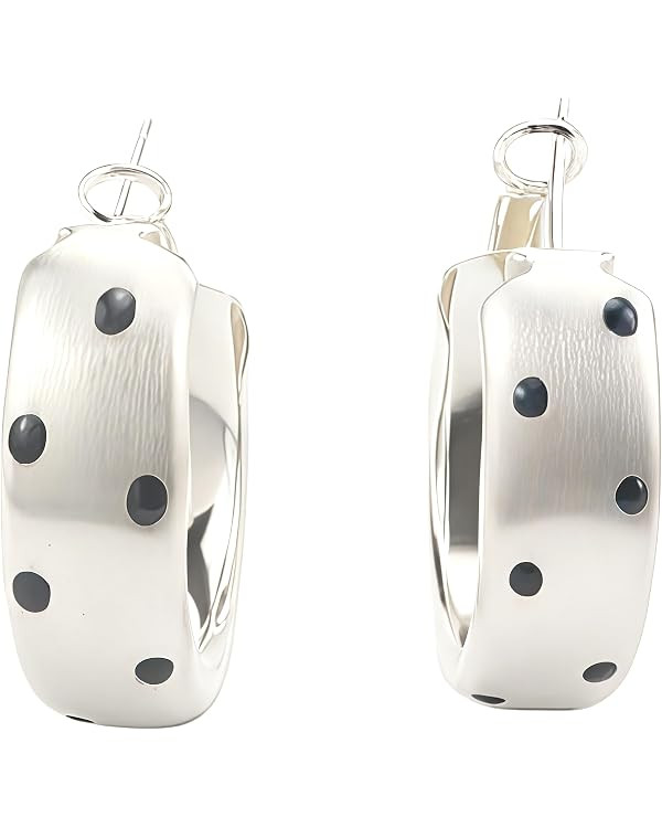 Matte Silver Polka Dot Hoop Earrings for Women | Dainty Brushed Silver, Black Dot, Y2K Retro Stat... | Amazon (US)