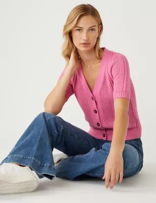 Cotton Rich Textured V-Neck Cardigan | Marks and Spencer AU/NZ